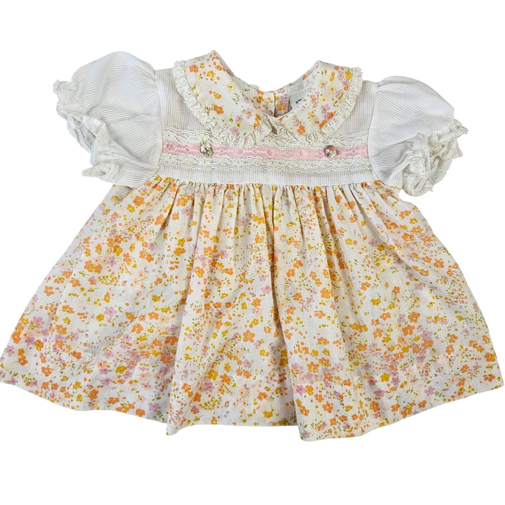 Sears vintage 1970s floral ditty pattern Peter pan collared dress, 6-12 months